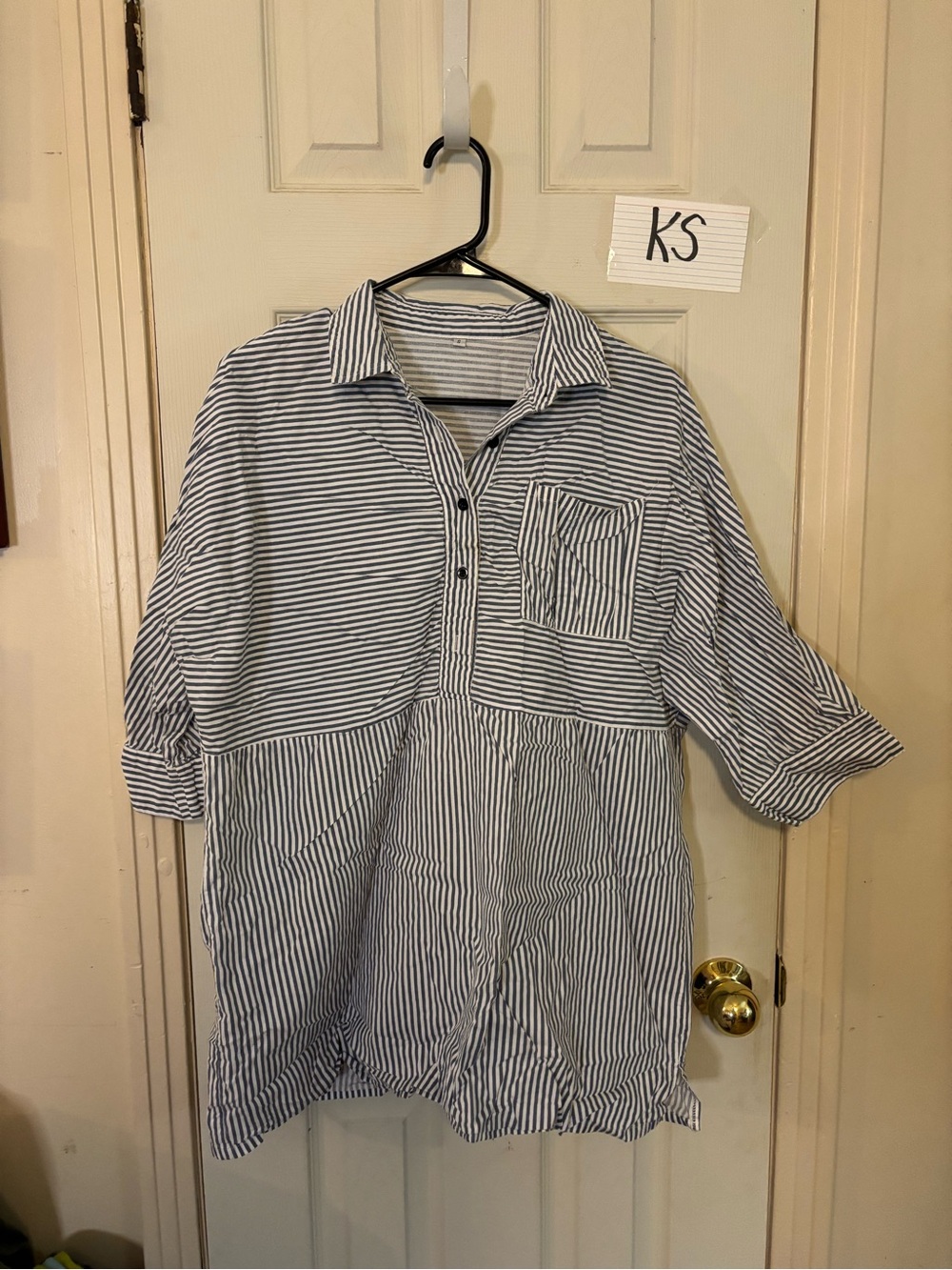 Striped Button-Front Men’s Shirt - Navy and White